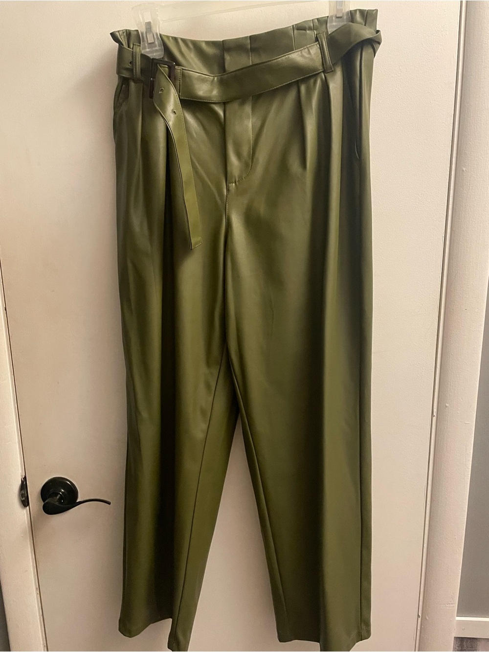 Olive Green women’s Faux Leather Pants